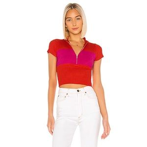 superdown Pink/Red Mock Neck Top